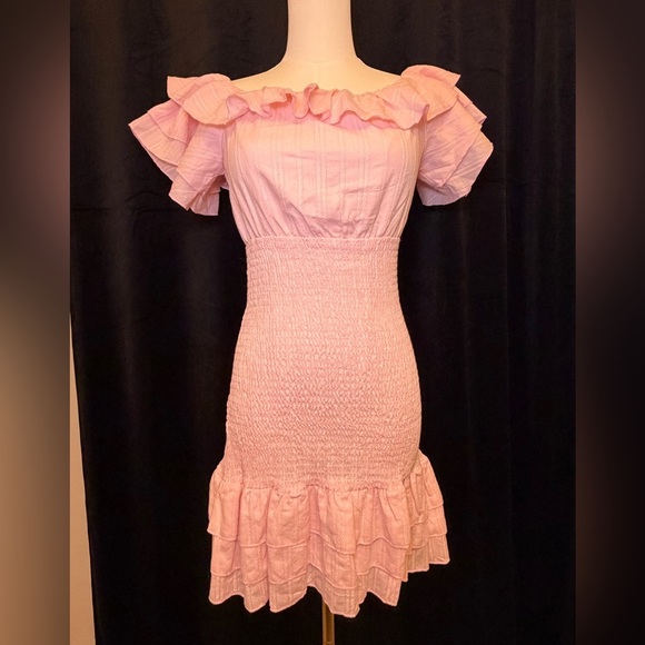 C+D+M Dresses & Skirts - NWT - Pink Off-the-shoulder Smocked Mini Dress. Size Small.